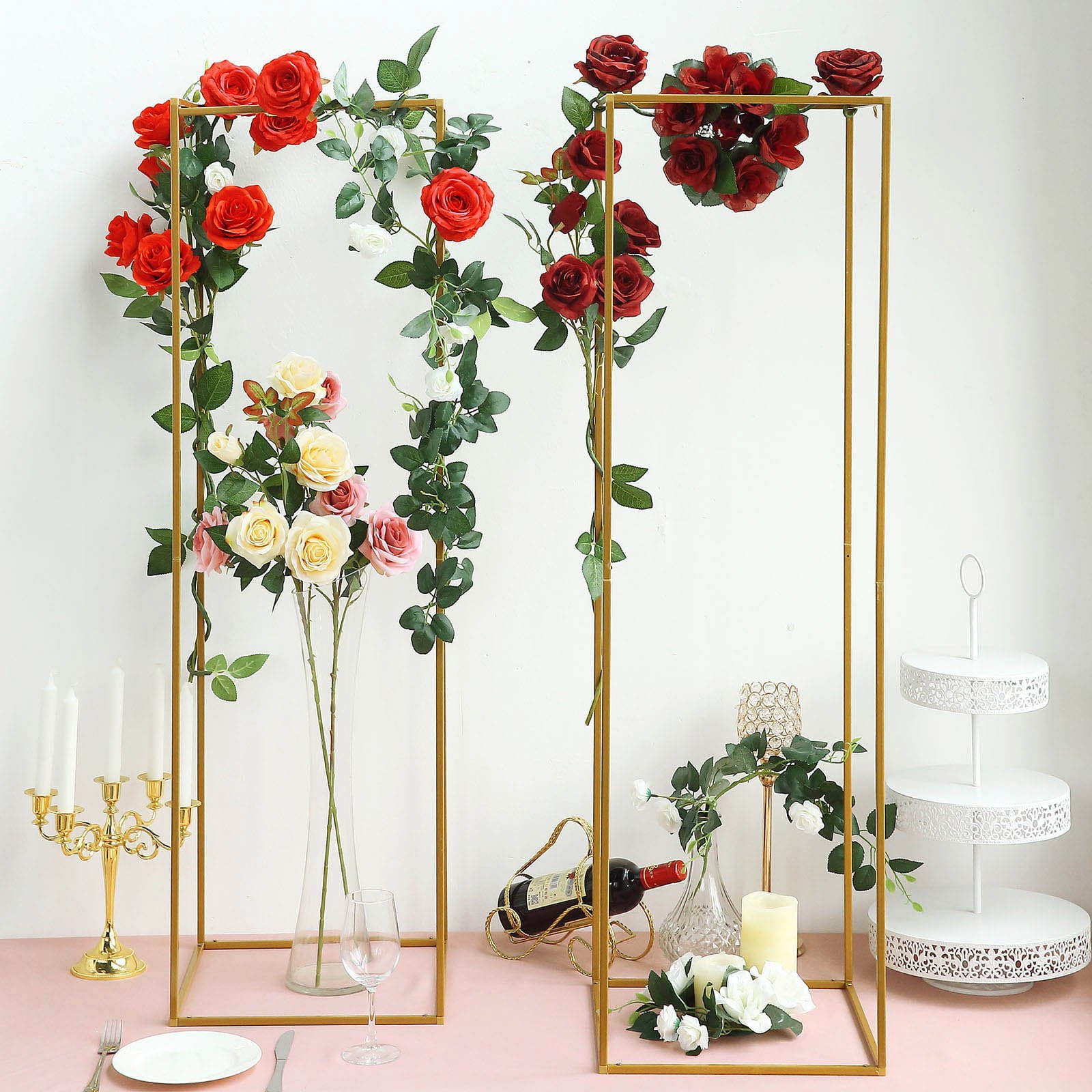 Efavormart 2 Pack Matte Gold Wedding Flower Stand Metal Vase Column