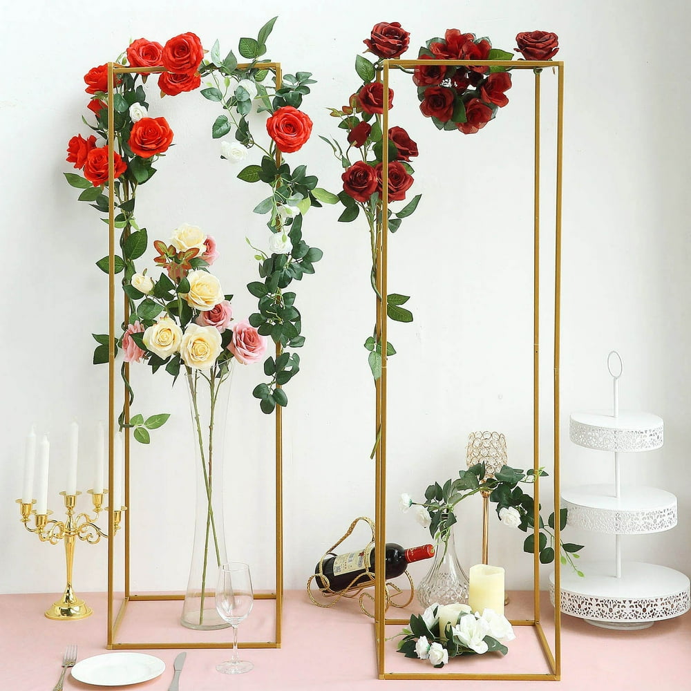 Efavormart 2 Pack Matte Gold Wedding Flower Stand Metal Vase Column