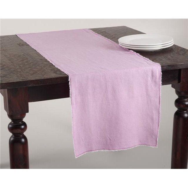 Saro Lifestyle Chemin de Table Rectangulaire à Franges 16 x 72 Po. en Lin Lavé à la Pierre - Lavande