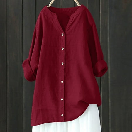 Xdegoge Linen Button Down Shirt Women Plus Size Long Sleeve Tops Collared Oversized Loose Fit Shirts Trendy Summer Tops Swimsuit Coverup Vacation Beach Outfits Casual Fashion Deals My Orders