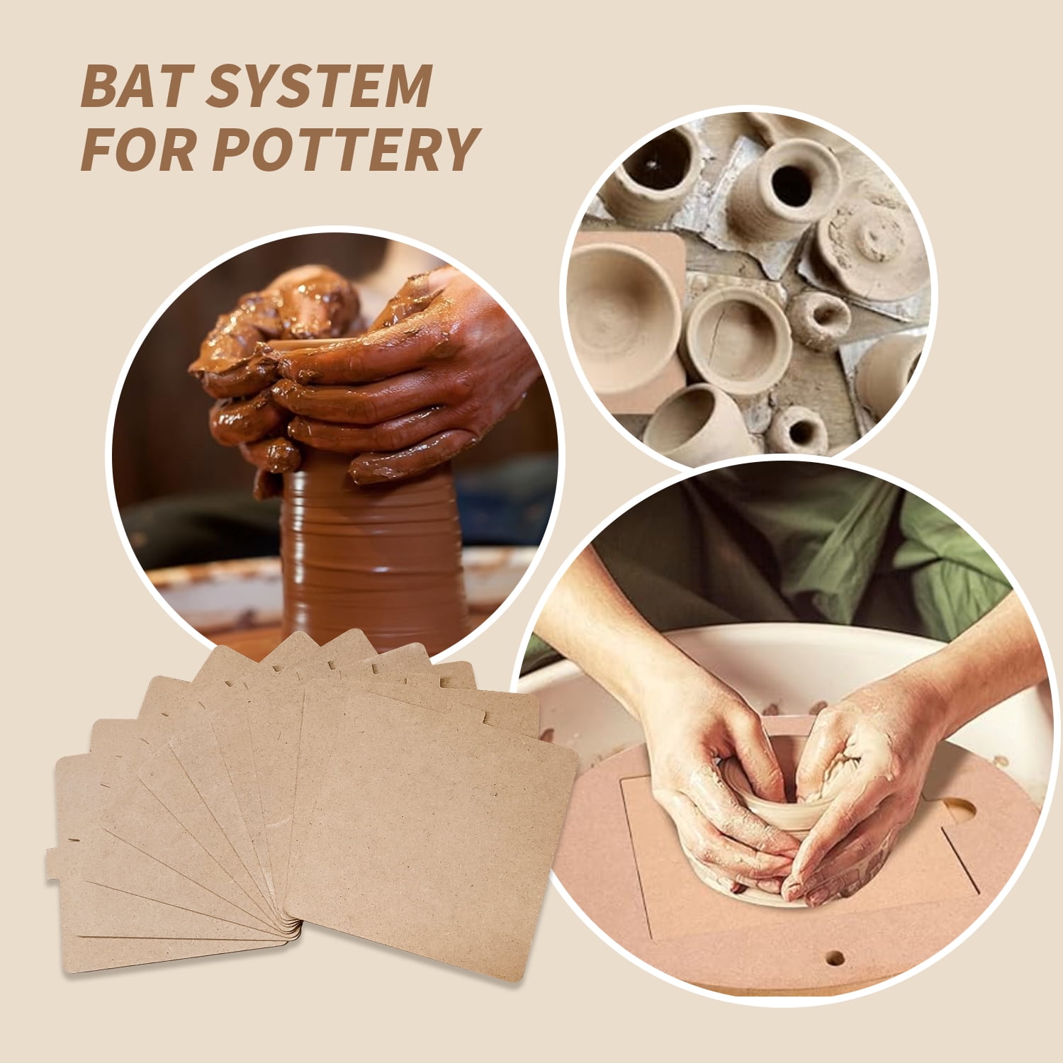 ArtBeek Pottery Wheel Bat 12” Potters Bat Wheels with 10 Sets 7” Square Inner Bats. Ceramic Pottery for Potters and Clay