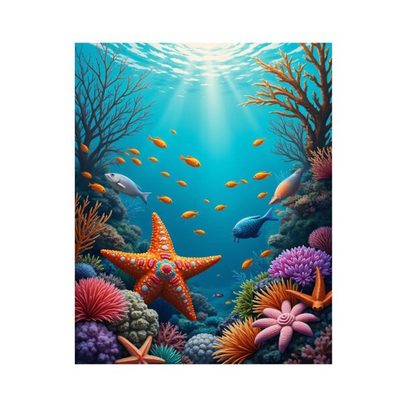 Paint by Numbers Kit for Adults, Underwater Coral Starfish Scene Paint by Numbers, Easy Paint by Numbers Kit for Adults Beginner, DIY Adult Paint by Number Kits on Canvas, Home Decor 12x16in