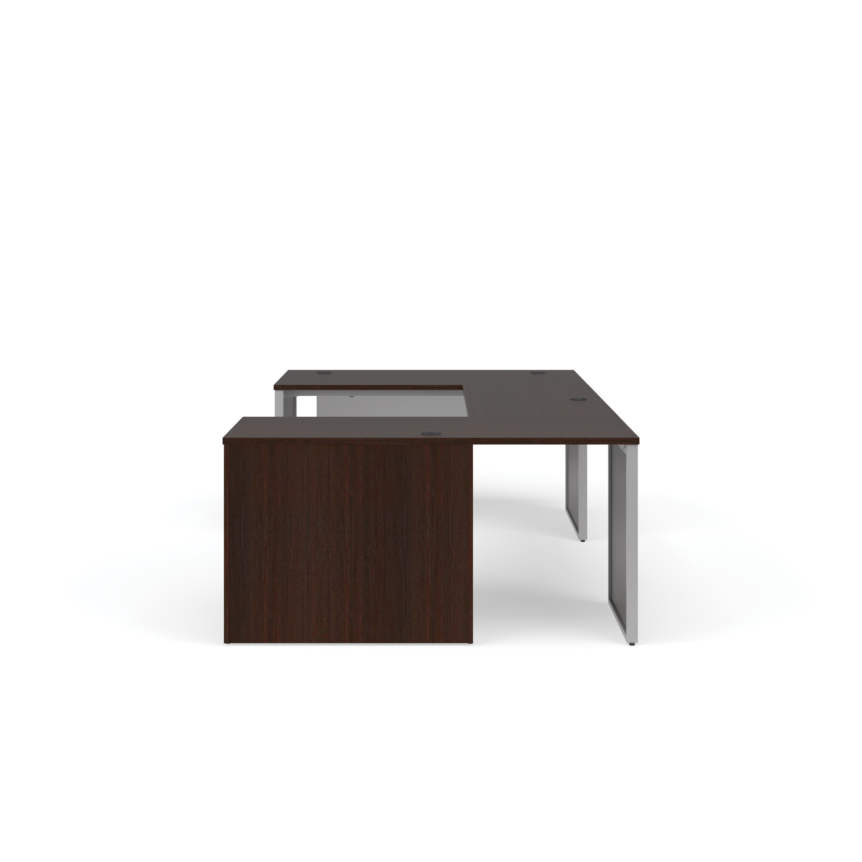 OFM Fulcrum Series Office Furniture Set, 60" U-Shaped Desk with Bridge, Credenza, Lateral Filing Cabinet, Leg Panels, Modesty Panels, in White