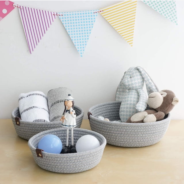 Panier de Rangement en Coton Lin, 3 Pcs Corde en Coton Panier de Rangement Tressé Corde en Coton Panier Fabriqué avec Expertise