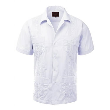 Guayabera Men's Cuban Beach Wedding Short Sleeve Casual Dress Shirt White S