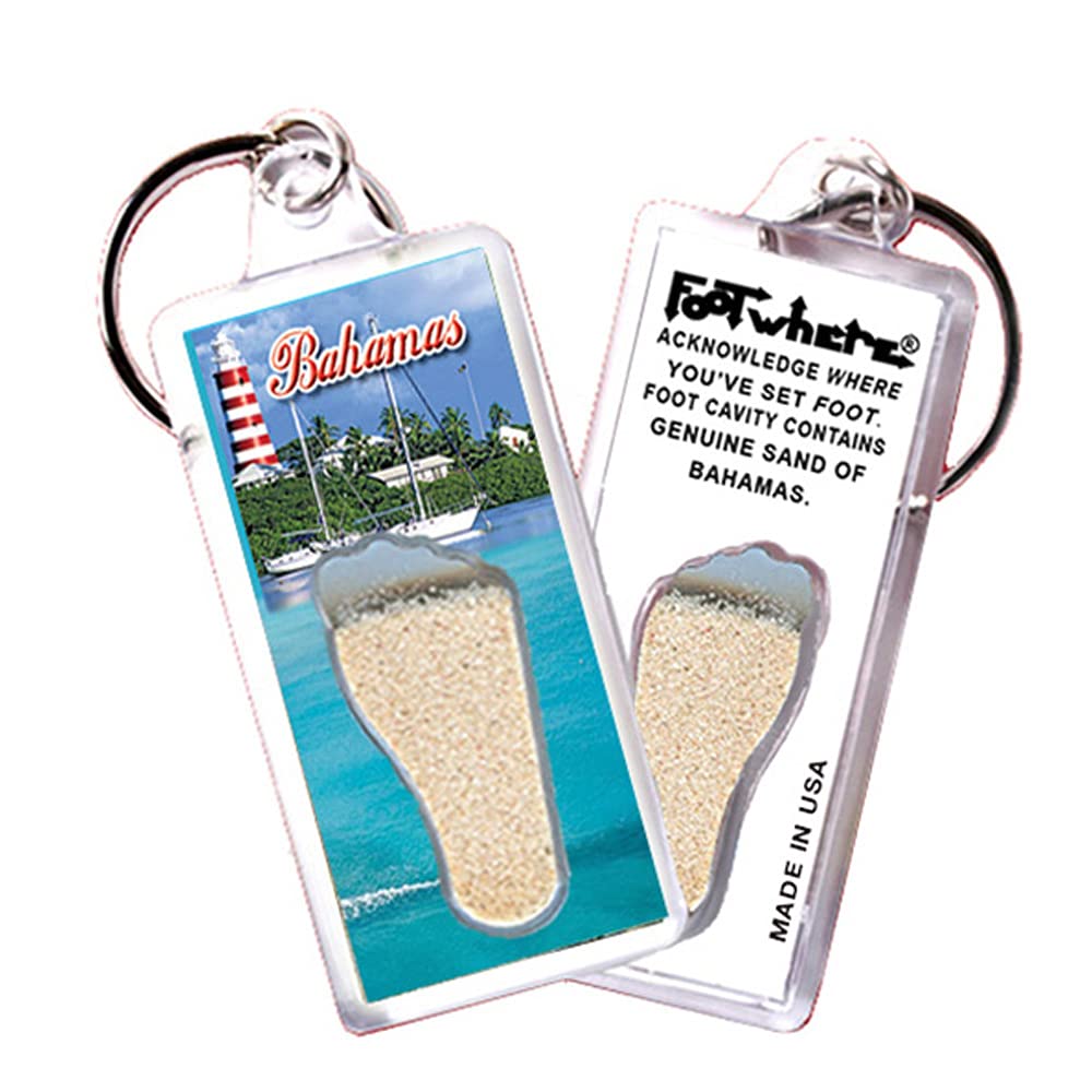 Bahamas FootWhere Souvenir Keychains. (BH100 - Assorted) 6 Piece Set.