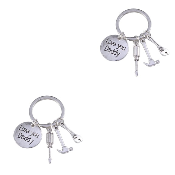 2pcs Love You Daddy Stainless Steel Keychain with Hammer Screwdriver Wrench Keychain Gift for Dad