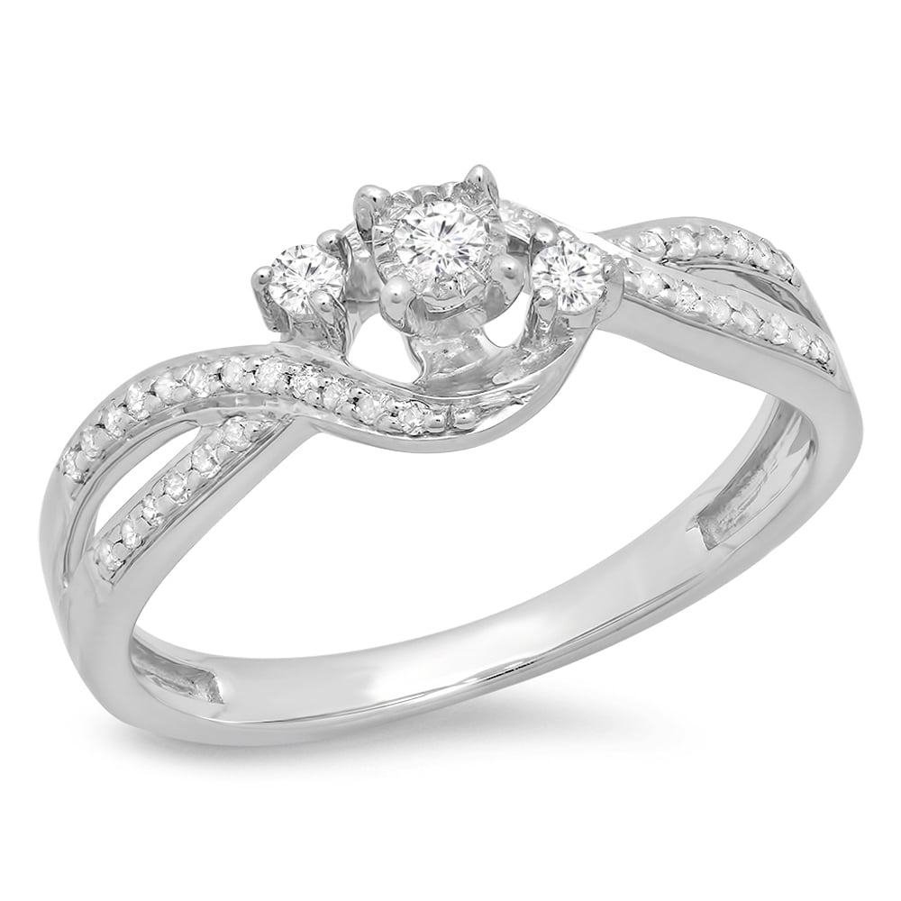 Dazzlingrock Collection 0.05 Carat ctw 10K Gold Round White Diamond Ladies Cluster Flower Fashion Right Hand Ring