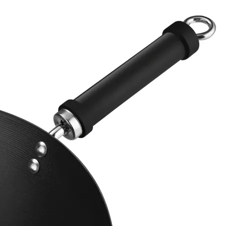 

1pc Traditional Nonstick Coated Wok With Helper Handle Flat Bottom Carbon Steel Wok 14” Black