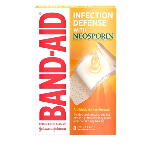 BandAid Brand Bandages with Neosporin Antibiotic, Extra Large, 8 ct
