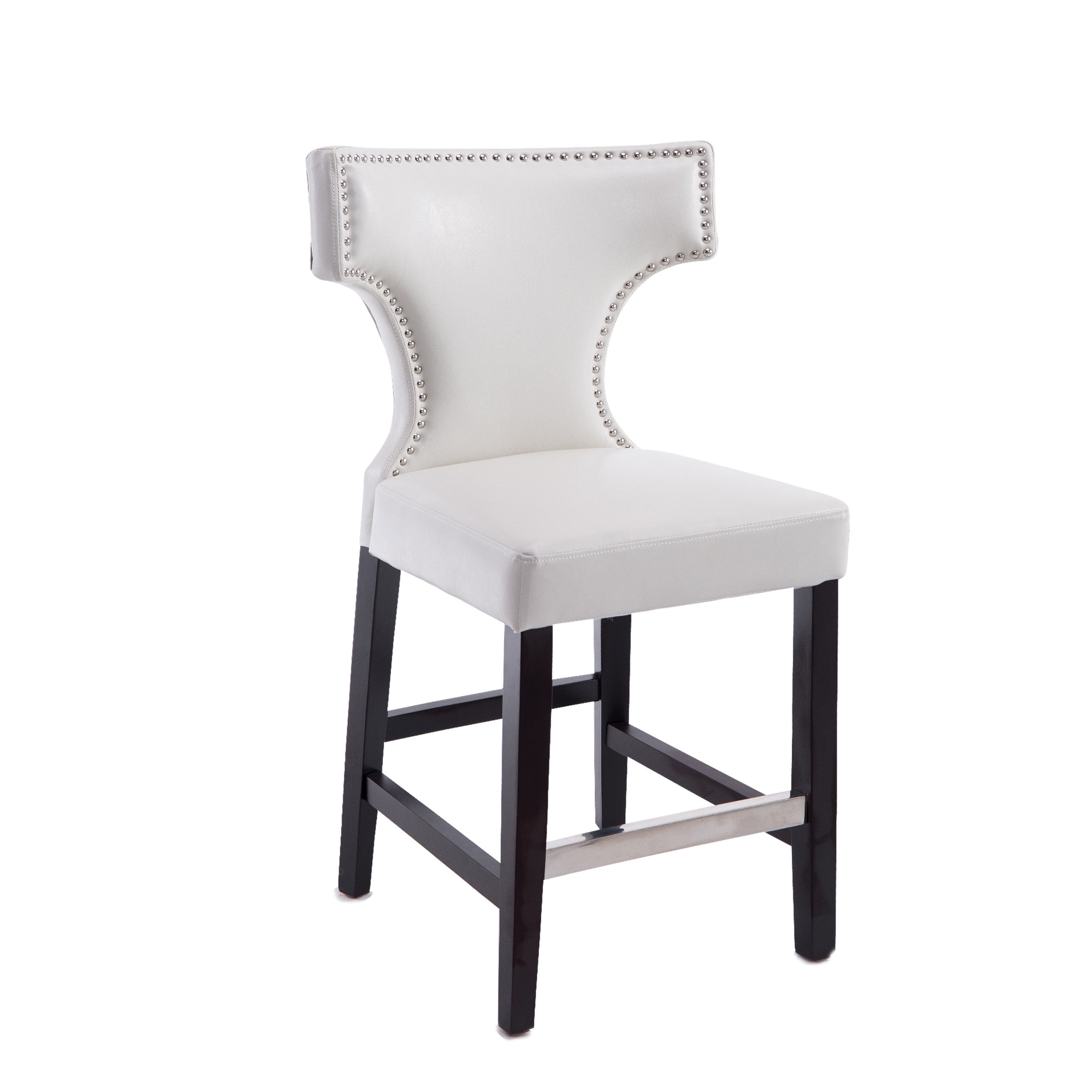 CorLiving Kings Studded Faux Leather Counter Height Indoor Barstools, White (Set of 2)