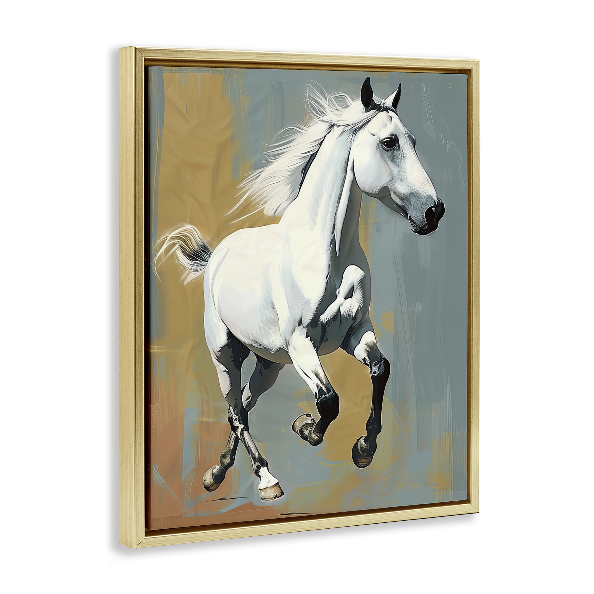 Stupell Industries Elegant Jumping Horse Animals Painting Gold Floater Framed Canvas Art Print Wall Art, 25 x 31