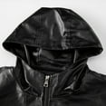 thumbnail image 5 of IROINNID Men's Long Sleeve Faux Leather Mid-Length Hoodie Jacket Solid Color Comfy Autumn And Winter Baseball Uniform Leather Jacket Leather Jacket, 5 of 7