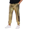 thumbnail image 4 of INSPIRE CHIC Metallic Pants for Men's Drawstring Waist Shiny Sequin Joggers Golden 30, 4 of 5