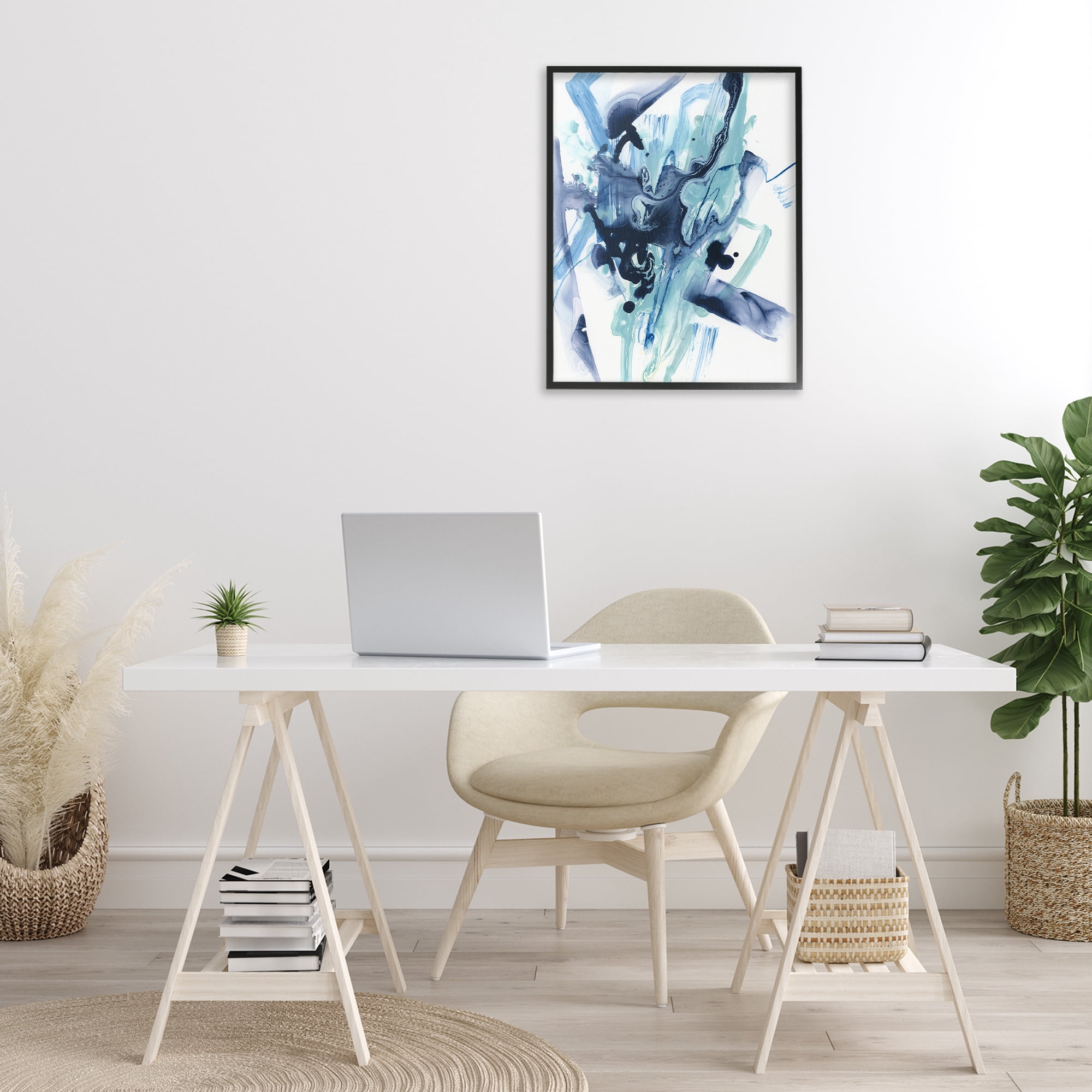 Stupell Industries Fluid Chaotic Abstraction Abstract Painting Black Framed Art Print Wall Art, 24 x 30