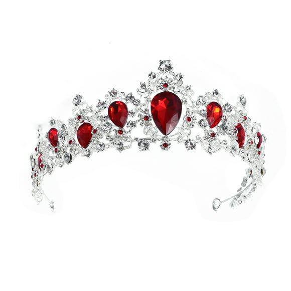 Accessoires pour Cheveux de Mariée Royal Crystal Tiara Wedding Crown (Base Argentée, Rouge)