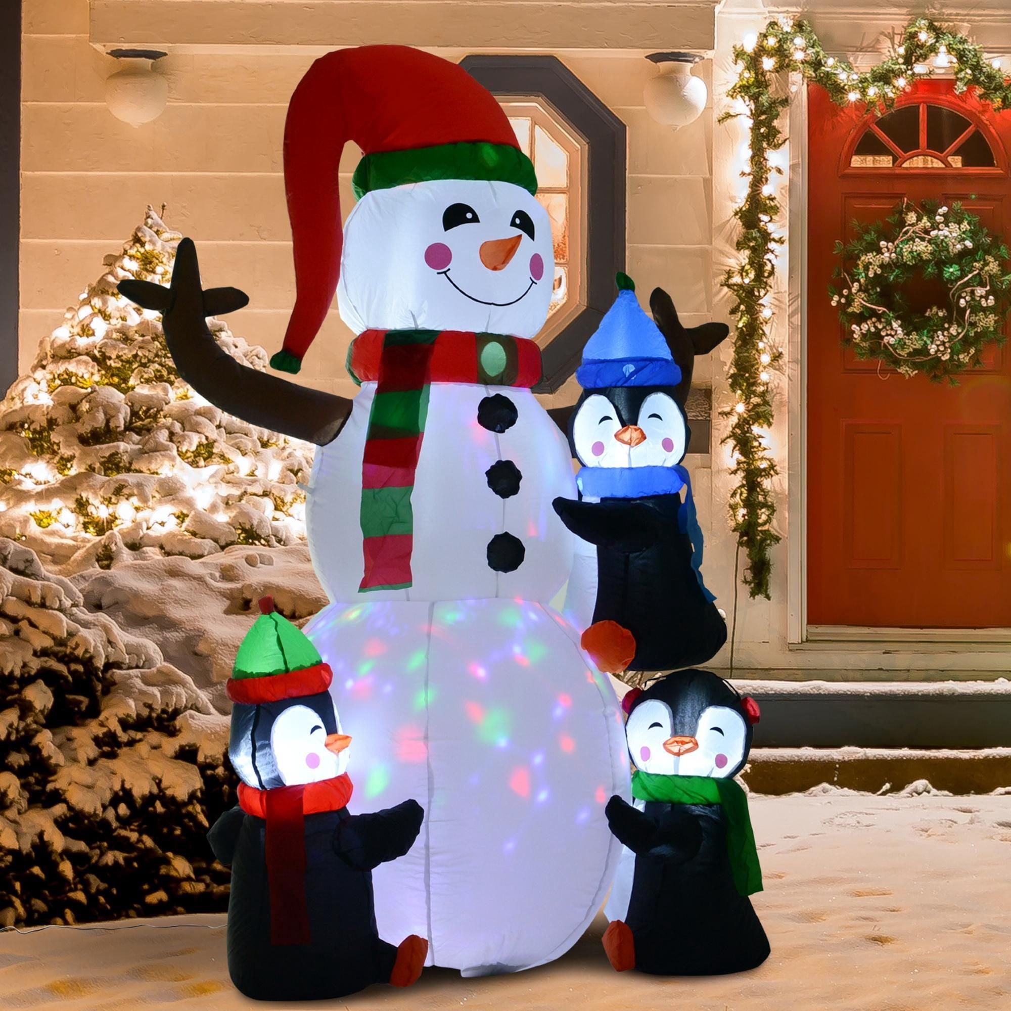 6 ft Christmas Yard Inflatable with 3 Penguins Building a Snowman, Lighted LED Outdoor Holiday Decoration, Polyester