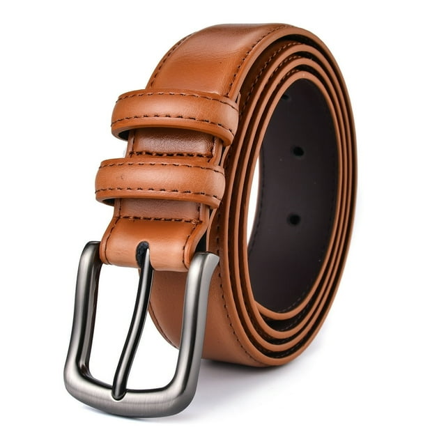 DEBGFS Ceinture pour Homme Ceinture Habillée en Cuir Véritable Classique Décontractée Ceinture de 1 1/4” de Large avec Boucle à Ardillon Simple, Tan, 44
