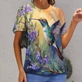 thumbnail image 6 of Flower Hummingbird Womens Tops Women's Fashion Casual Short Sleeve Flower Print Round Neck Pullover Top Blouse, 6 of 6