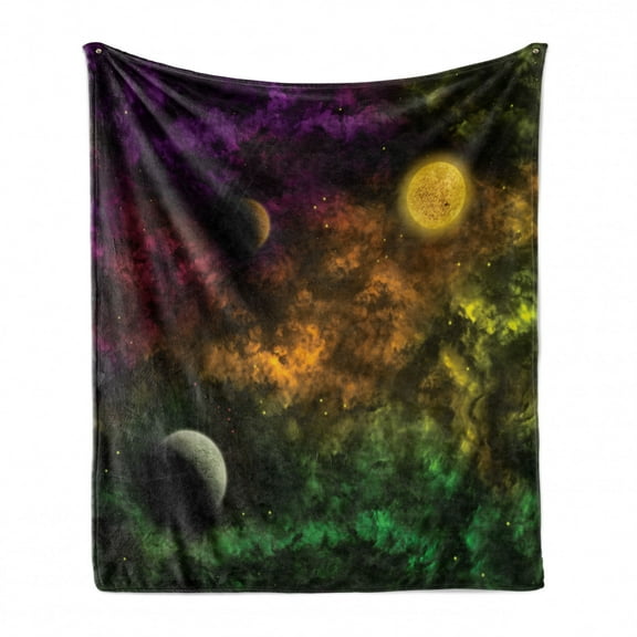 Universe Soft Flannel Fleece Throw Blanket, Abstract Planets and Nebula and Different Surreal Colors Astro Art Graphic, Cozy Plush for Indoor and Outdoor Use, 70" x 90", Multicolor, by Ambesonne