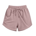 thumbnail image 7 of Womens Loose Waffle Knit Shorts Elastic Waist Drawstring Lounge Shorts Casual Summer Workout with Pockets Pink L, 7 of 7