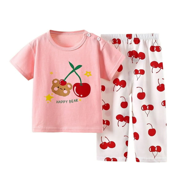 Youmylove Toddler Baby Girl Pajamas Toddler Boys Girls Summer Cartoon Printed Short Sleeved Tops And Shorts 2Pc Children's Suit Soft Nightwear Loungewear 18-24 Months