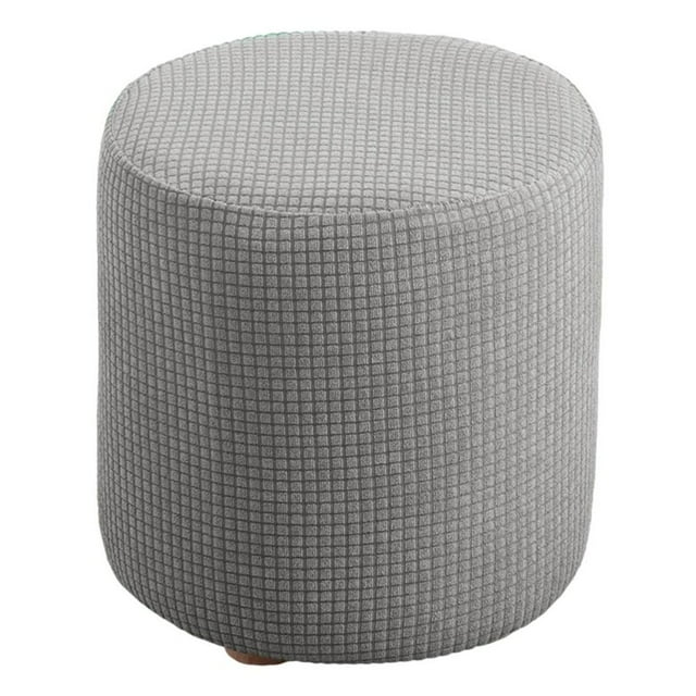 HLONK Round Ottoman Slipcover Polyester Blend Footstool Protector Covers Stretch with Elastic Bottom Feature Textured Machine Washable Jacquard Fabric - Grey