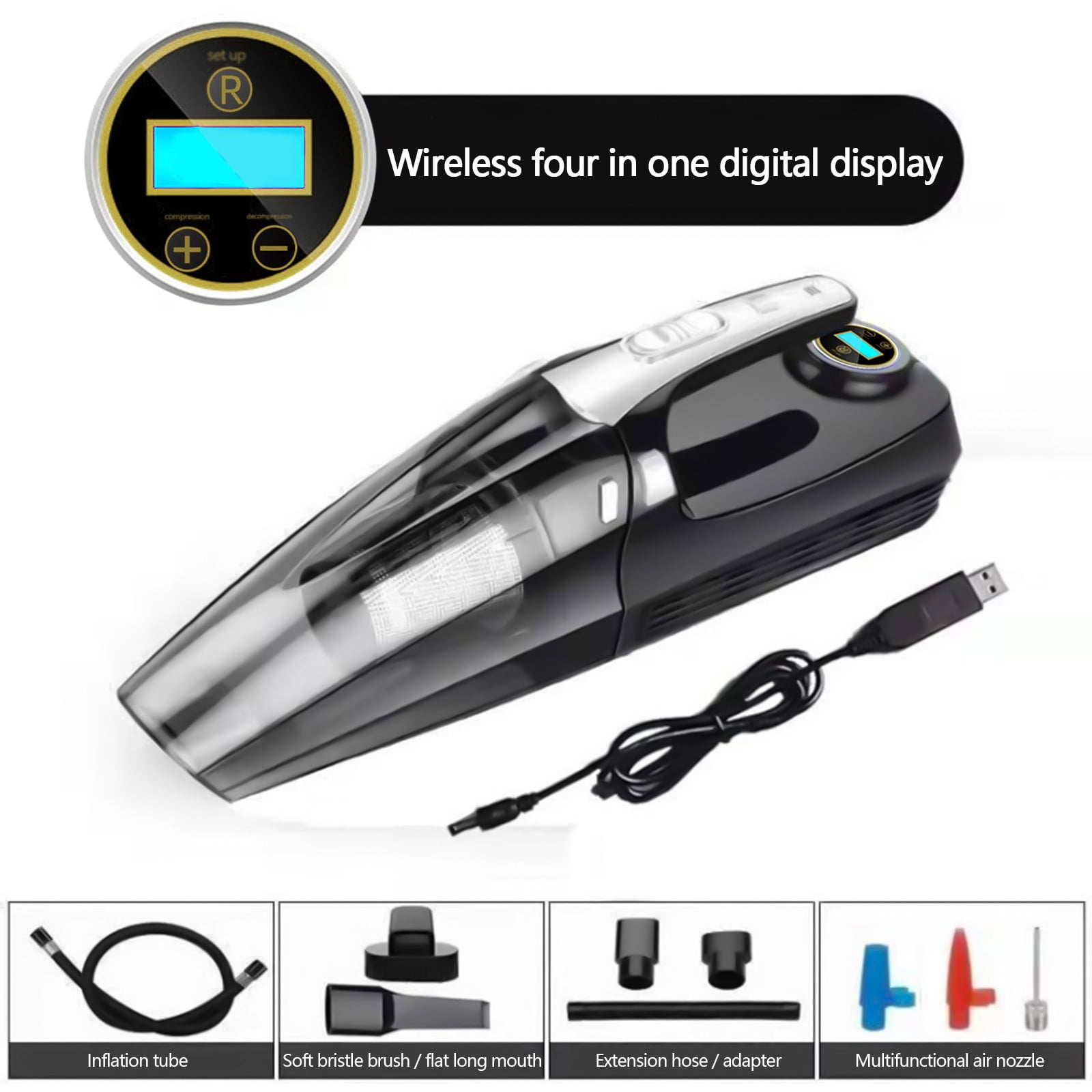 Gecau Car Vacuum Handheld Cleaner,Tire Inflator For Car,12V Auto Shut Off Crafted with Care um Cleaner With Pump Black 17.2x6.8 Inch Home Stuff