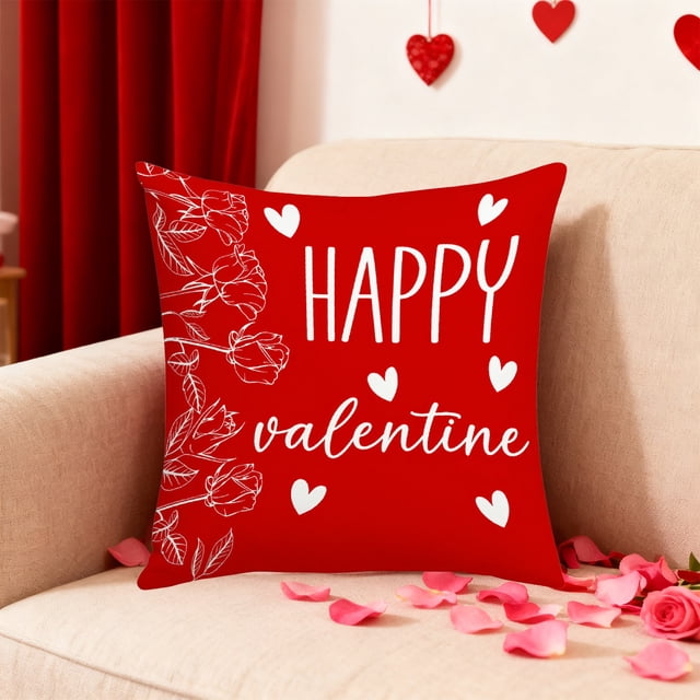 Funda de almohada de tela con adornos navideños para San Valentín, roja, linda, apasionada, con estampado a doble cara a cuadros, para el hogar, dormitorio, sofá, funda de cojín, decoraciones de Hallo