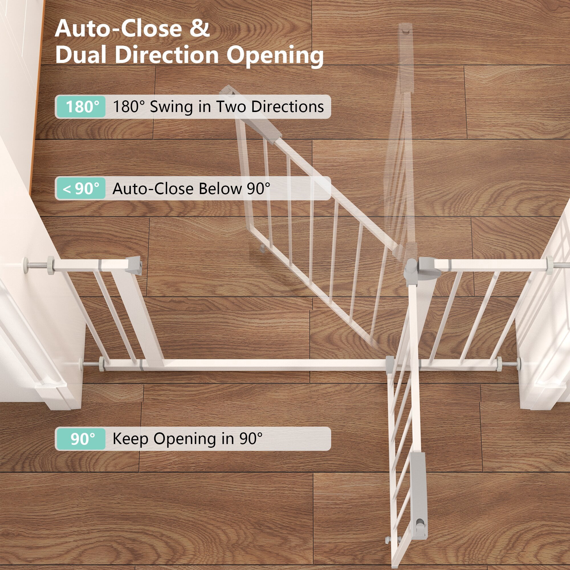 Yoneston Wide Baby Gate for Stairs,Dog Gate Indoor for Doorways,No Drilling Pressure Mounted Pet Gates for Kids,29.5-45.3"with Walk Through Door,White
