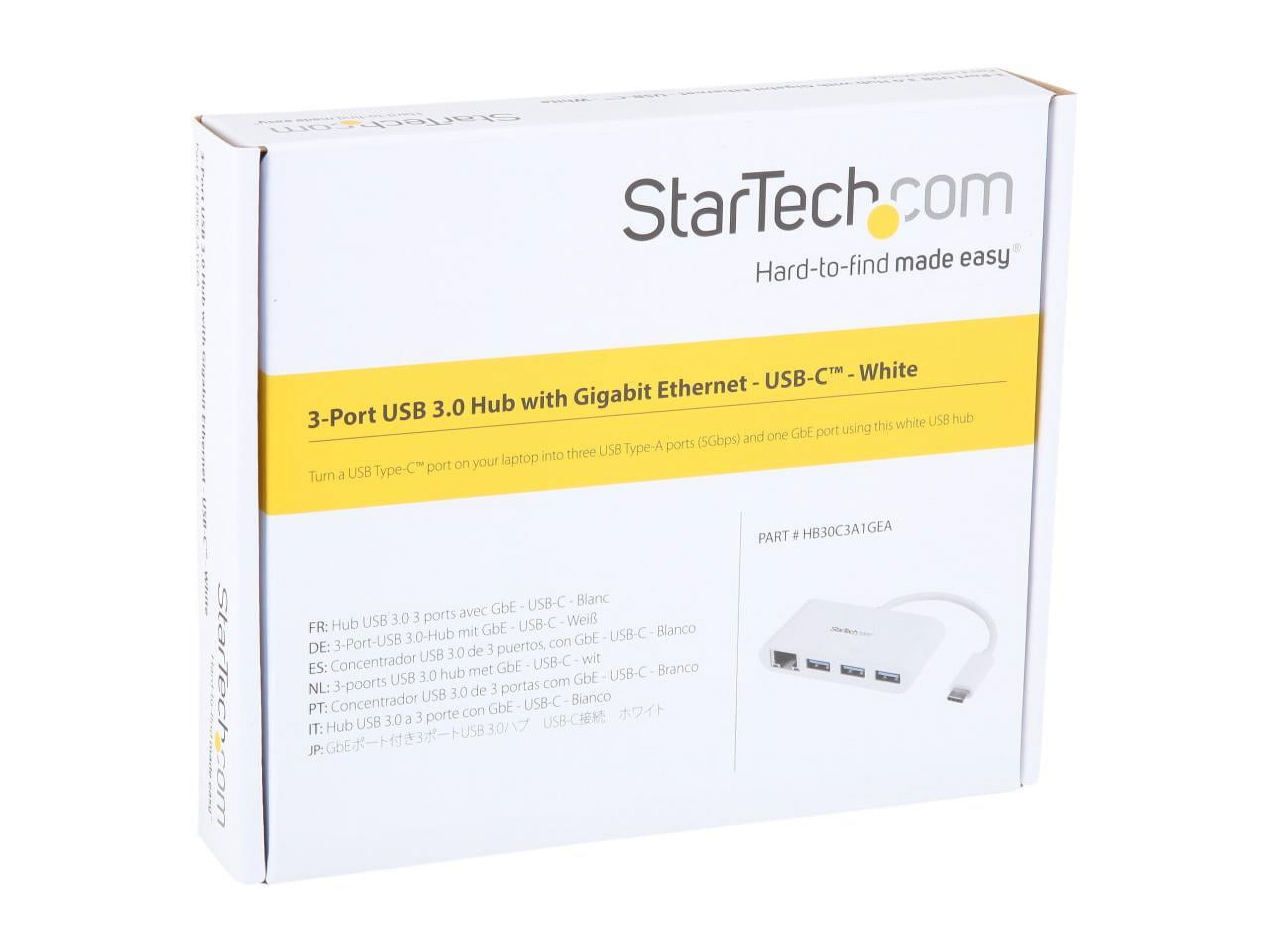 StarTech HB30C3A1GEA USB-C to Ethernet Adapter with 3 Port USB C Hub - Gigabit - White - Thunderbolt 3 Compatible - MacBook Pro 2016 - image 4 of 4