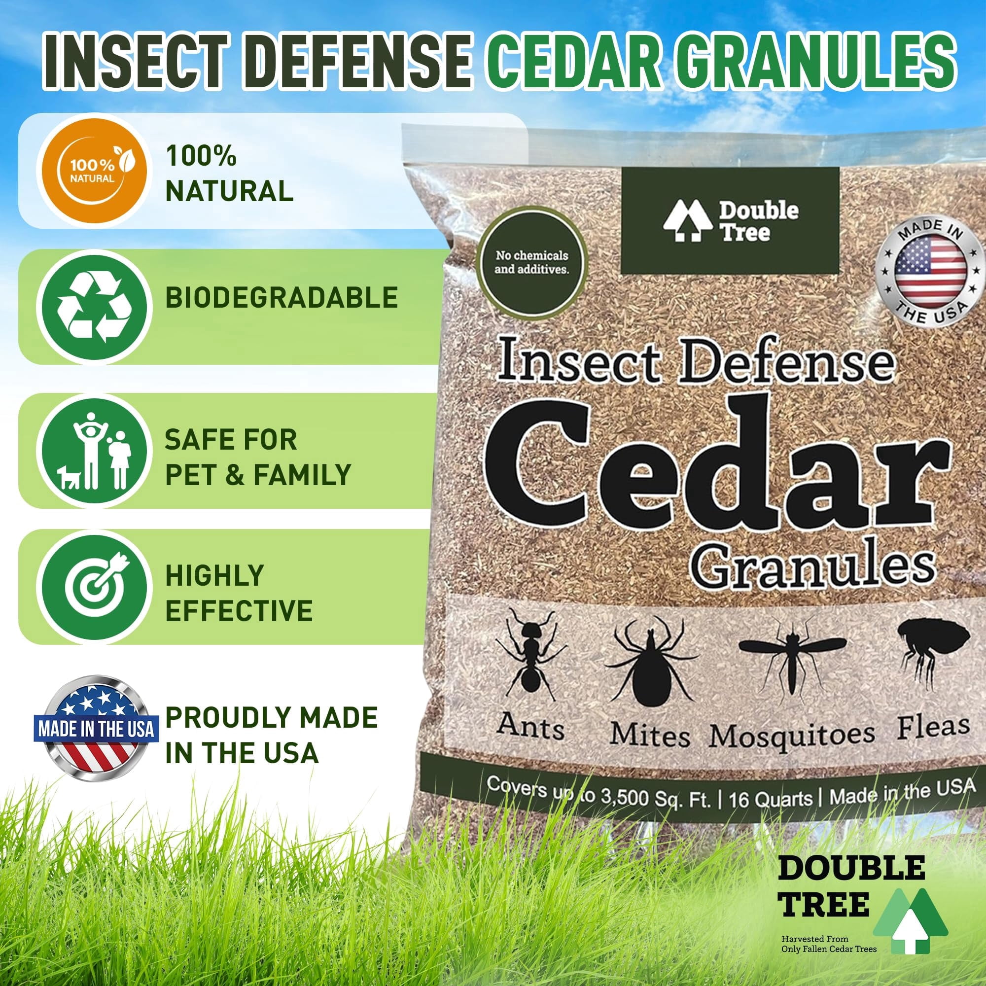 Doubletree Forest Cedar Granules Insect and Pest Repellent, Repels Fleas, Ticks, Ants, Mosquitos, Pet Safe, Cedar Scent, 1 Bag, 8 lbs