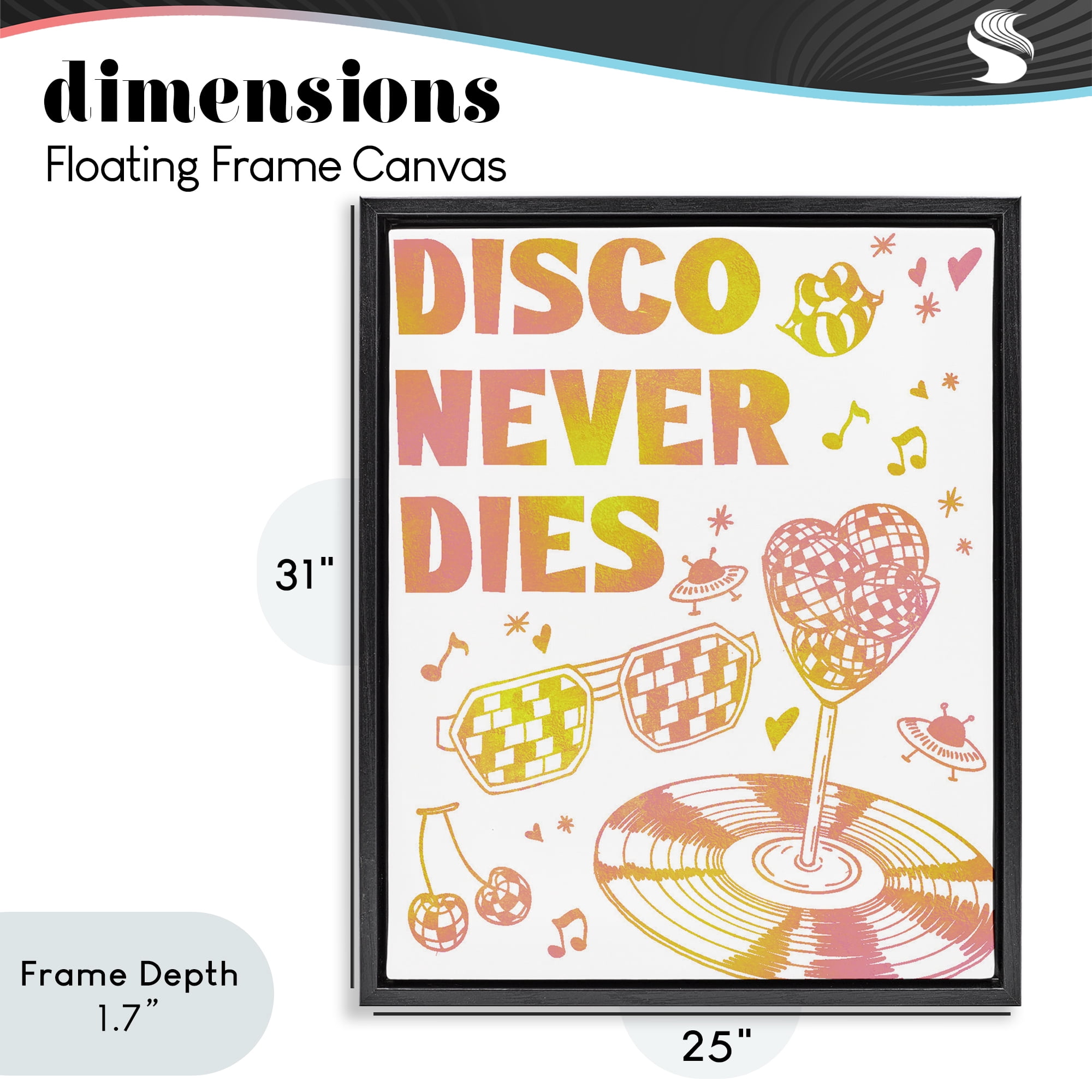 Stupell Industries Disco Never Dies Black Framed Floater Canvas Wall Art, design by Ziwei Li