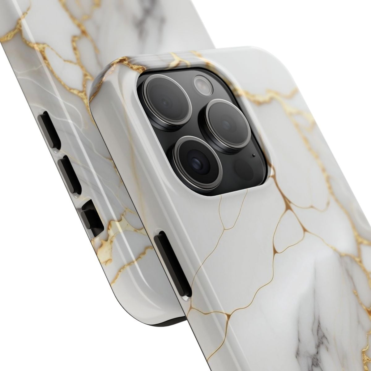 iPhone Tough Case - White Gold Marble Elegant Luxury High Fashion Accessory - iPhone 15 Pro