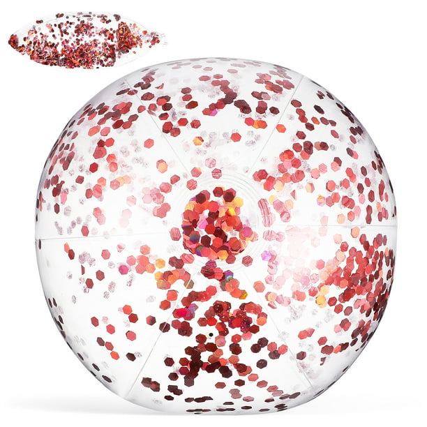 Pelota de playa inflable con confeti brillante para niños, juego de piscina, accesorio para fotos con bomba
