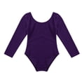 thumbnail image 3 of Runhomal Kids Girls Long Sleeves Round Neck Plain Ballet Dance Leotard Gymnastics Exercise Yoga Purple 6, 3 of 7
