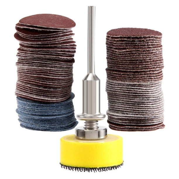 Disco de lija de 100 piezas, 25 mm, 1 pulgada, papel de lija de grano 100-3000 con placa de pulido abrasivo de 1 pulgada + vástago de 1/8 pulgada para herramienta rotativa