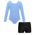 thumbnail image 5 of iiniim Kids Girls 2 Pieces Gymnastics Ballet Dance Outfits Long Sleeve Leotard with Shorts Set Blue&Black 8, 5 of 7