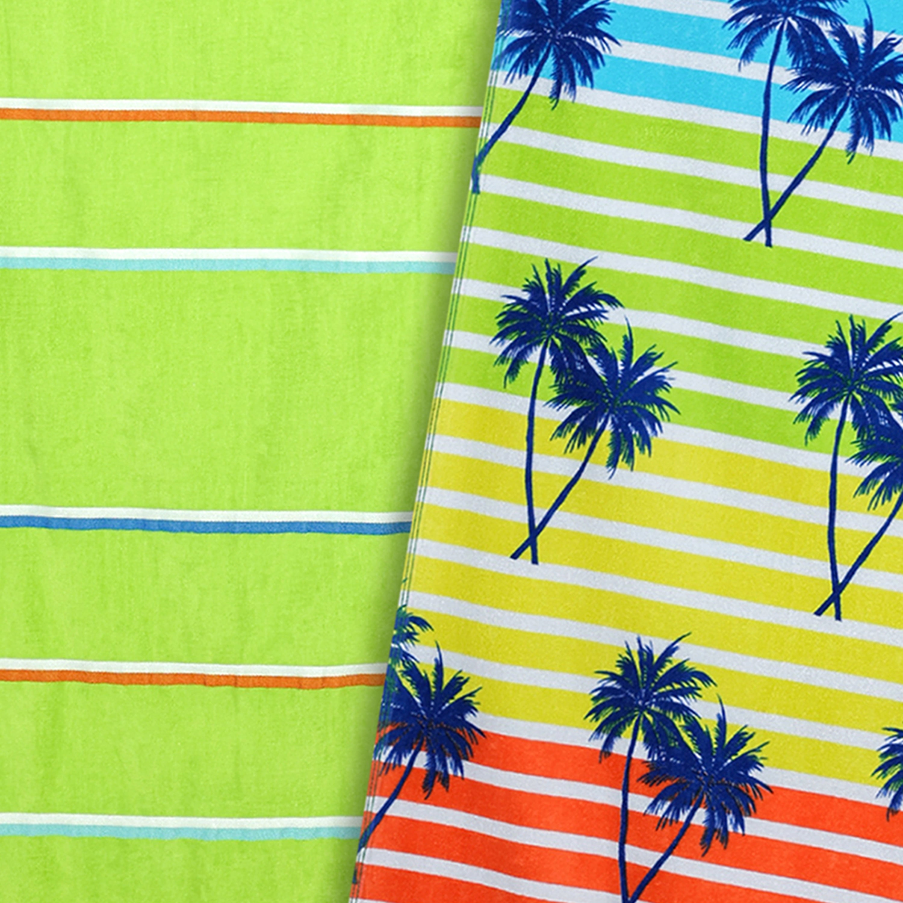 Printed Palm Rainbow Beach Towels, Weft Insert Design, Soft Cotton, 2 Pack, 30 x 60 inches