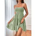 thumbnail image 6 of Women's Summer Dresses Boho Sleeveless Dress Halter Solid Colour Pleated Casual Fit Elegant Vacation Sundress (Light Green,Small), 6 of 6