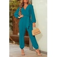 thumbnail image 5 of PRETTYGARDEN Women's Fall Jumpsuits Dressy Casual Pants Romper Spring Long Sleeve V Neck Belt Pockets One Piece Outfits, 5 of 8