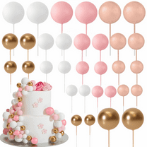 32 Pcs Ball Cake Topper Decorations Mini Cake Topper Sticks Foam Balls Cake Picks Cake Topper Balls Cake Decorations for Wedding Party Birthday Cake Decorating