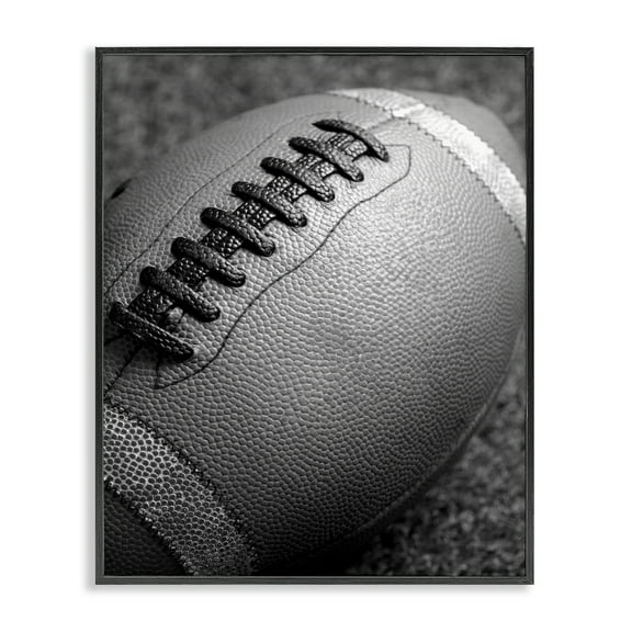Stupell Industries Close Up Football Sports Photography Black Framed Art Print Wall Art, 11 x 14