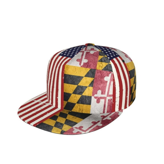 Grunge America Maryland Flag Flat Brim Trucker Cap Adjustable Snapback Hat For Men Women