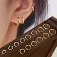 thumbnail image 3 of Women earring girl stud ear drop 1 pair 8/10/12/14/16/18/20mm stainless steel hoop men cartilage gold ear piercing--18mm--Gold--Product code 83344 18mm Gold, 3 of 5