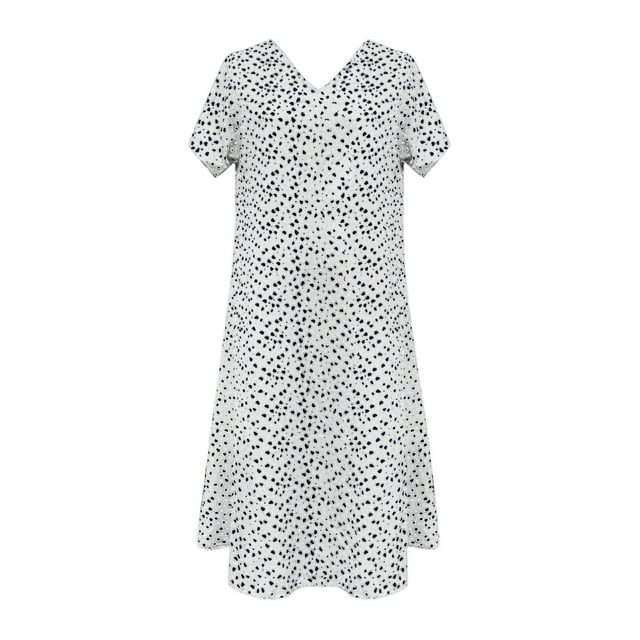 WILLBEST Robes pour Femmes Robe Décontractée Tendance Manches Courtes Col en V à Pois Imprimé Cœur Été pour Usage Quotidien