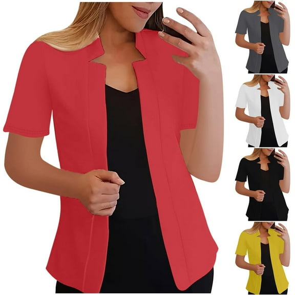 Dazajoo Short Sleeve Blazers for Women Lightweight Open Front Suit Jacket Office Work Classic Business Blazer,Black,XXL