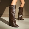 thumbnail image 2 of OKBOP Women's Knee High Boots Slip-On Pointy Toe Slouch Buckle Strap Low Heel Boots for Fall Winter Boots Sizes 40, 2 of 5
