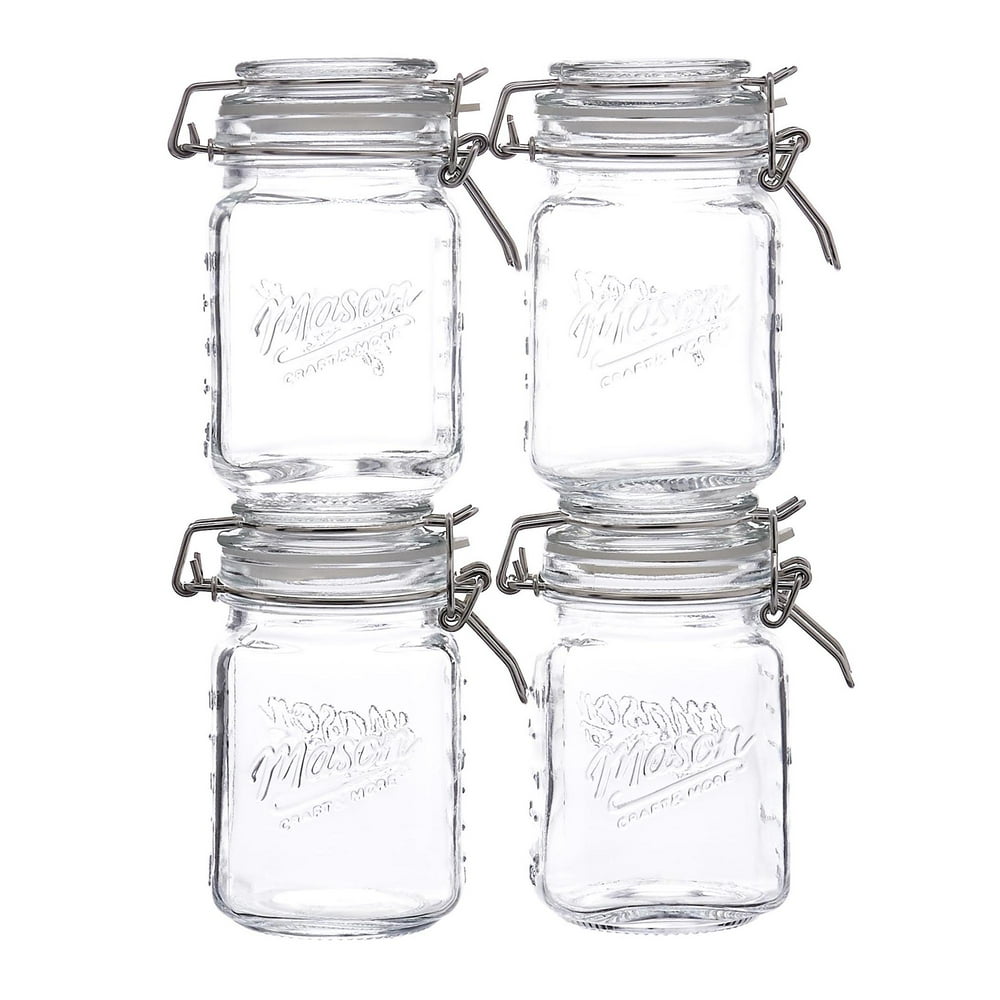 Mason Craft And More, Square Glass 12 Ounce Mini Clamp Jar, Set Of 4