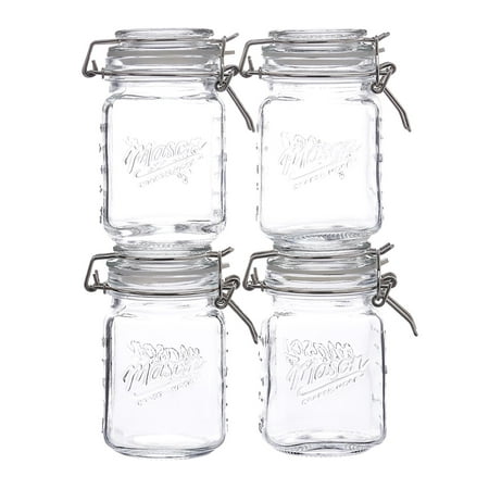 Mason Craft and More, Square Glass 12 ounce Mini Clamp Jar, Set of